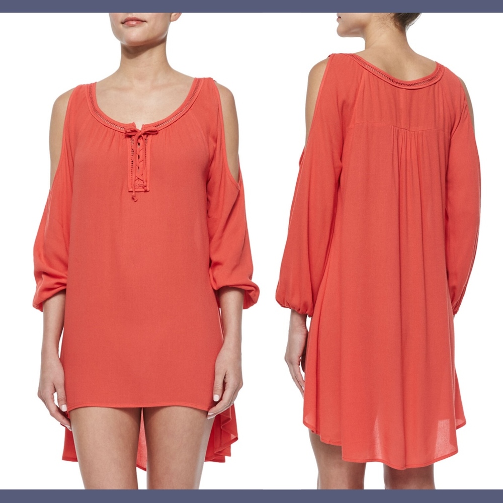 NWT $129 L Space Islander Cold Shoulder Tunic in Red Coral [SZ‎ Small ]